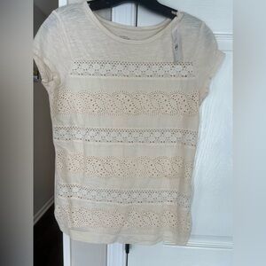 LOFT Cream Lace Short Sleeve Top